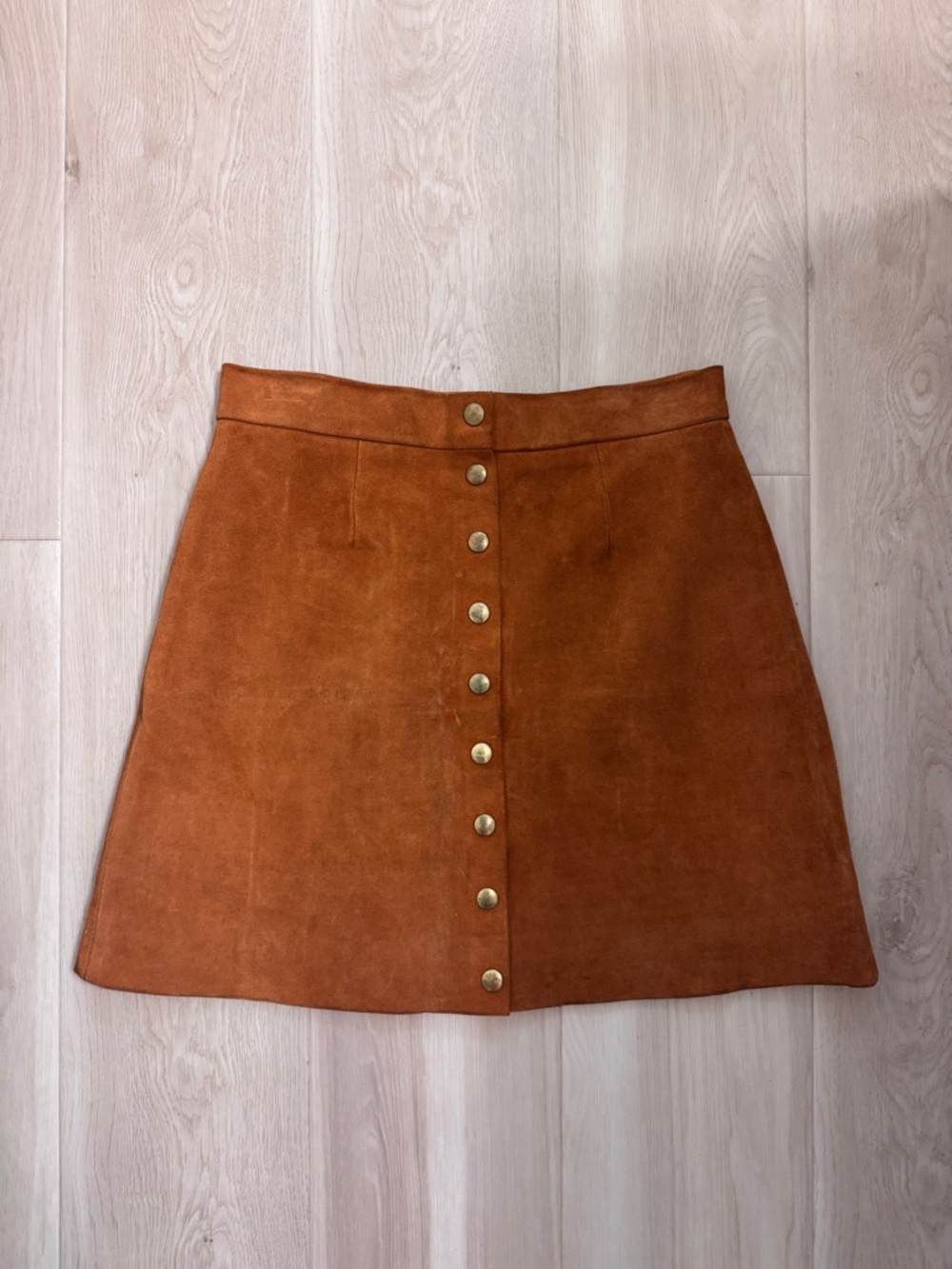 VTG 70s Western Brass Snap Button Genuine Suede Leather Mini Skirt Size S/M